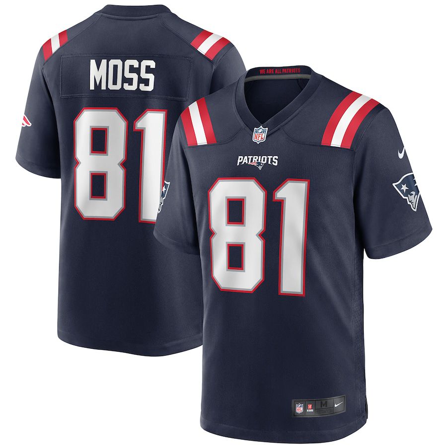 Men New England Patriots #81 Randy Moss Nike Navy Game Retired Player NFL Jersey